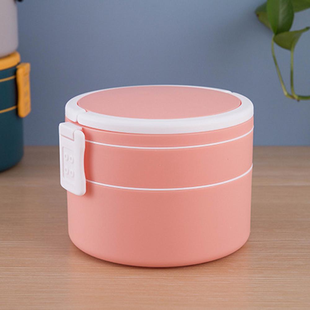 1pcs Stackable Bento Lunch Box with Handle 2-Tier Lunch Container Microwave Safe Heat with a Spoon 3 Colors Square and Circle: Pink B