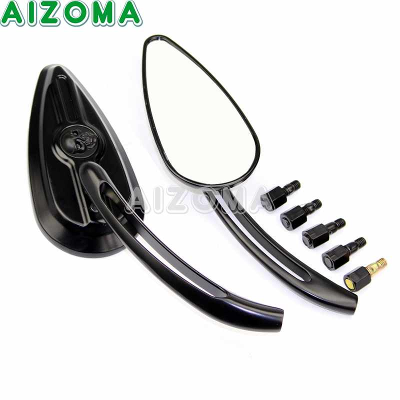 Espejos retrovisores cromados de 2 uds. Para motocicleta, espejo retrovisor lateral de aluminio para Harley Sportster Dyna Heritage, crucero Softail: Black