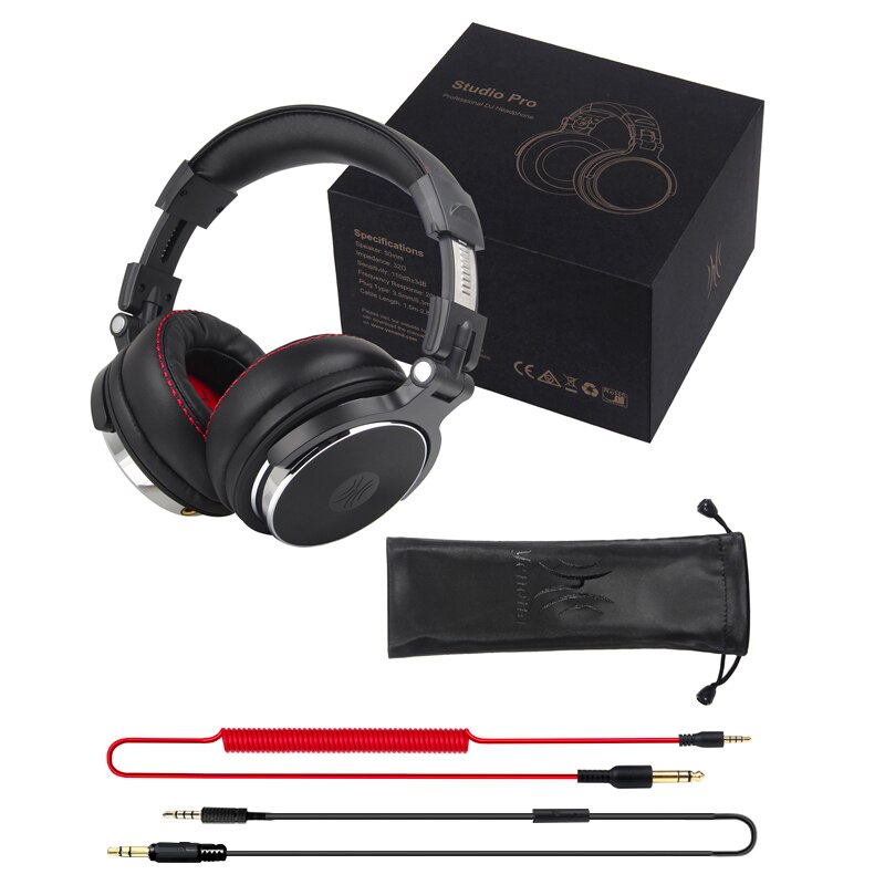 Oneodio Studio DJ Headphones With Microphone Over Ear Wired HiFi Monitoring Headset Foldable Gaming Earphone For PC: Pro-50 Black