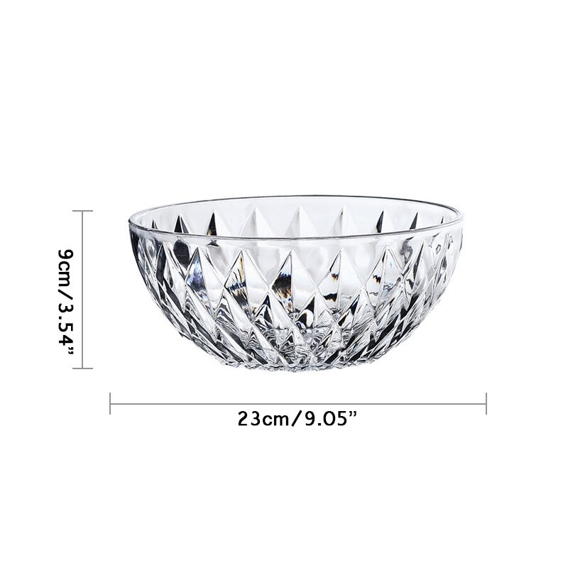 Cuenco de plástico transparente para ensalada, vajilla creativa para frutas y verduras, cuenco de vidrio acrílico PARA CENA redonda, vajilla de cocina de varios tamaños: 23cm 9.05in