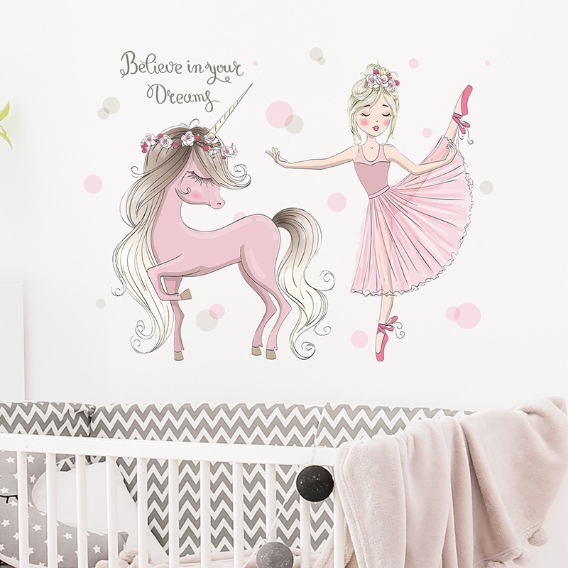 Fairy Princess Unicorn Wall Stickers for Children Kids Rooms Girls Baby Room Bedroom Decoration Nursery Wallpaper Ballet Dancers: 04