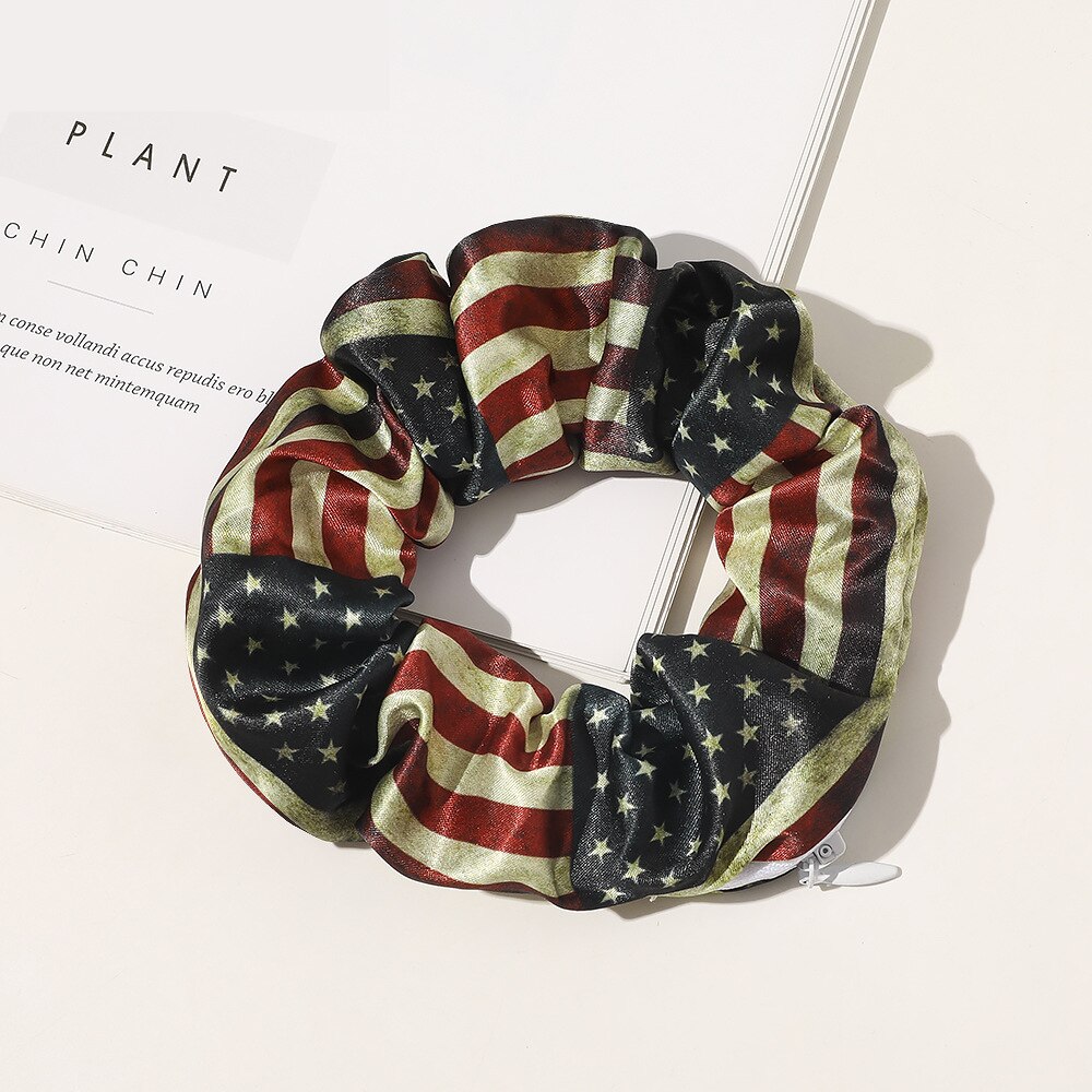 PU Scrunchies pack with zipper VSCO girl things shinny hair tie for women's hair accessories hair ornaments elastic rubber bands: Brown