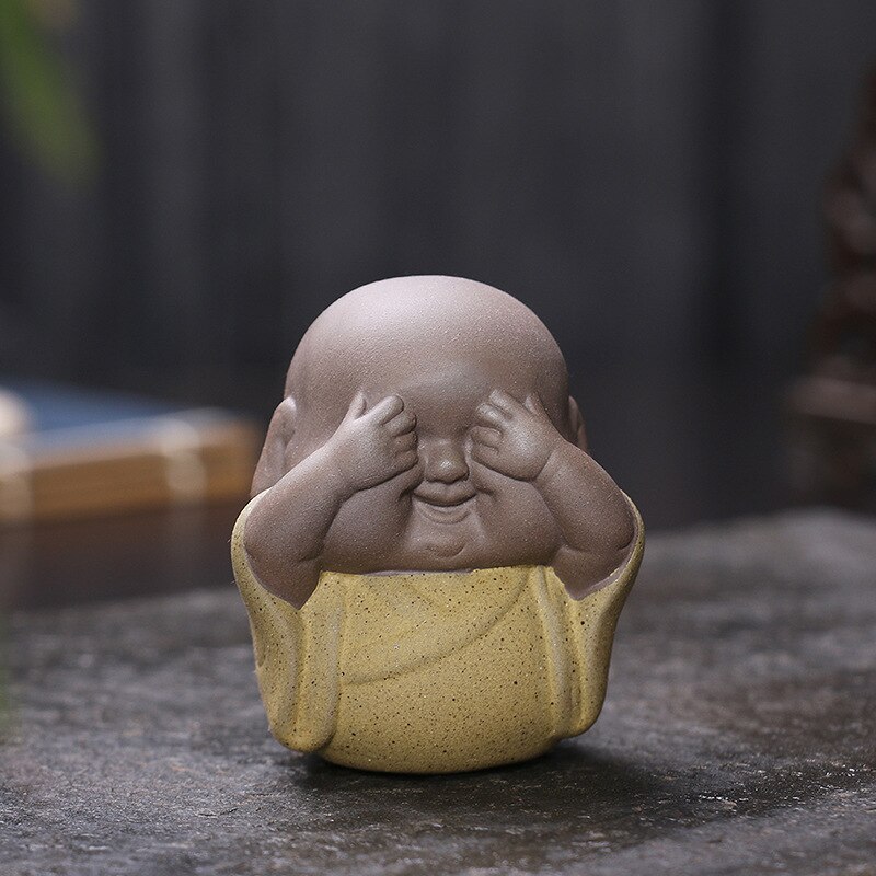 Mini dekorative keramiske buddha statuer munke indretning artikler noing ser ingen hørelse siger keramiske munke skulptur buda: Gul