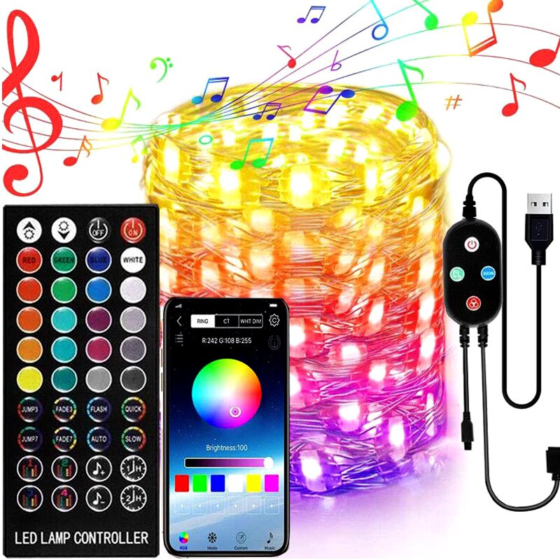 Smart Bluetooth LED String Lights App Remote Control Lamp Christmas Tree Decoration Lights App Remote Control