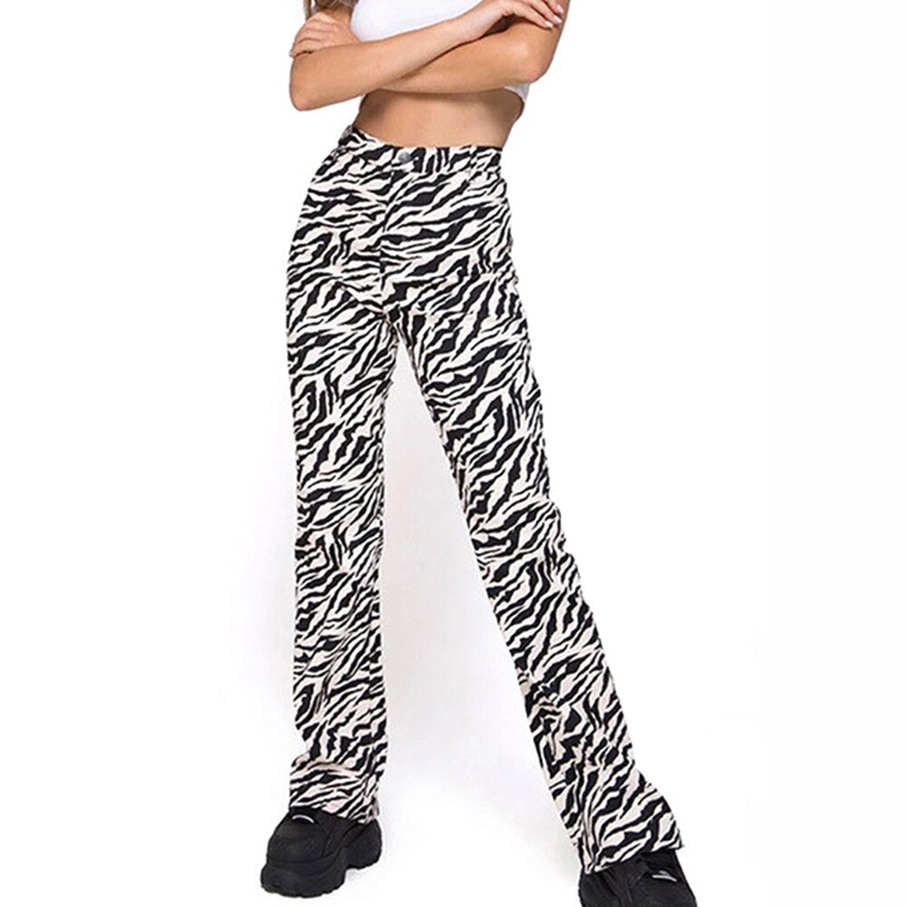 Zebrastribede joggers streetwear lige bukser kvinder højtaljede bukser plus size harajuku korea bukser med brede ben femme
