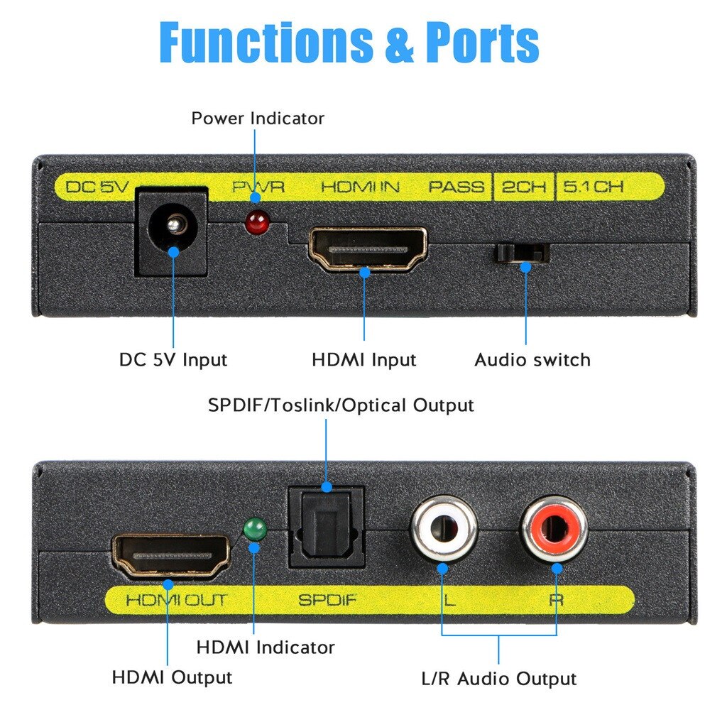 Audio Extractor Splitter Met Usb Kabel 1080P Hdmi Naar Spdif Optische Rca L/R Analoge Audio Extractor converter Splitter #922