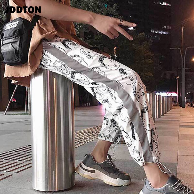 Jddton menns refleksbukser joggebukse uformelle joggebukser streetwear løs ankellengde bukse hip hop menn uformelle bukser  je324