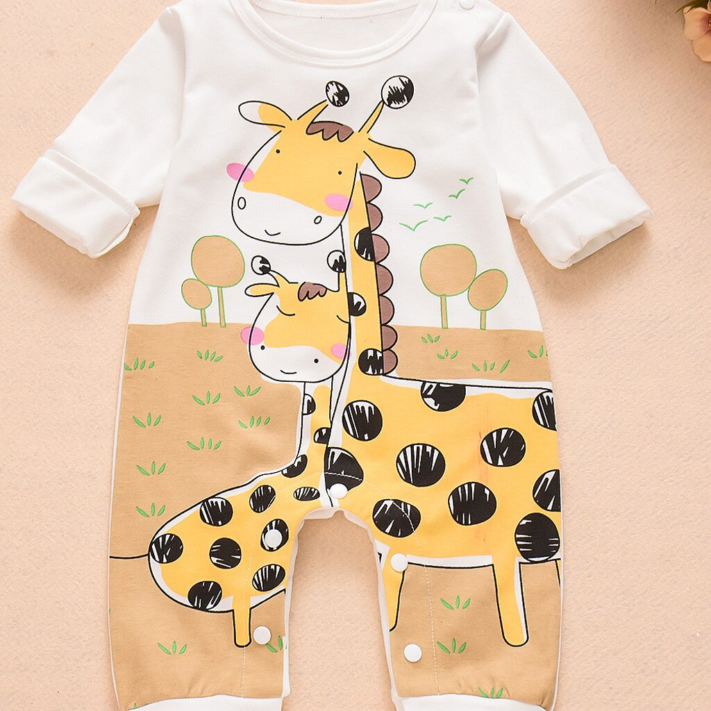Mono con estampado de dibujos animados para bebé, niño y niña, Pelele de manga larga con dibujo de jirafa, conjunto de ropa de otoño, ropa para bebé niña