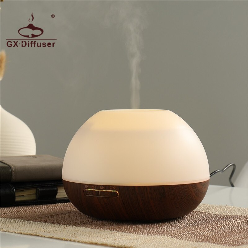 GX.Diffuser Timer LED Lamp Aromatherapy Diffuser Ultrasonic Aroma Diffuser Humidifier Electric Mist Maker Essential Oil Diffuser: Dark wood / UK plug