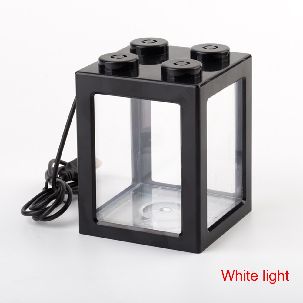 Usb mini akvarie akvarium med led lampe lys små akvarier stabelbare rumble fisk cylinder akvarie forsyninger: Sort