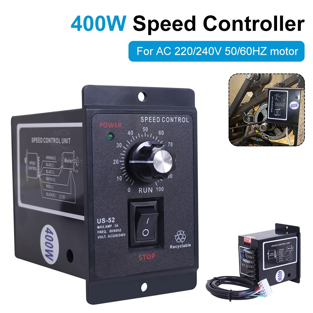 Contrôleur de vitesse de moteur AC 400W, avec interrupteur marche/arrêt et bouton, variateur de vitesse, pour moteur AC 220V, 50HZ