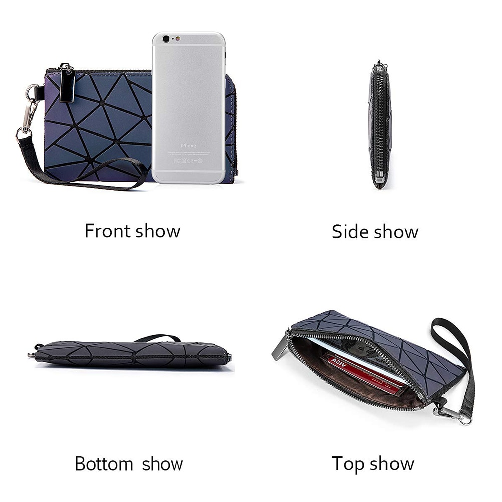 Wallet Women Long Wallets Geometric Luminous Zipper Purse Holographic Reflective Handbag for Women Ladies Phone Cards bag