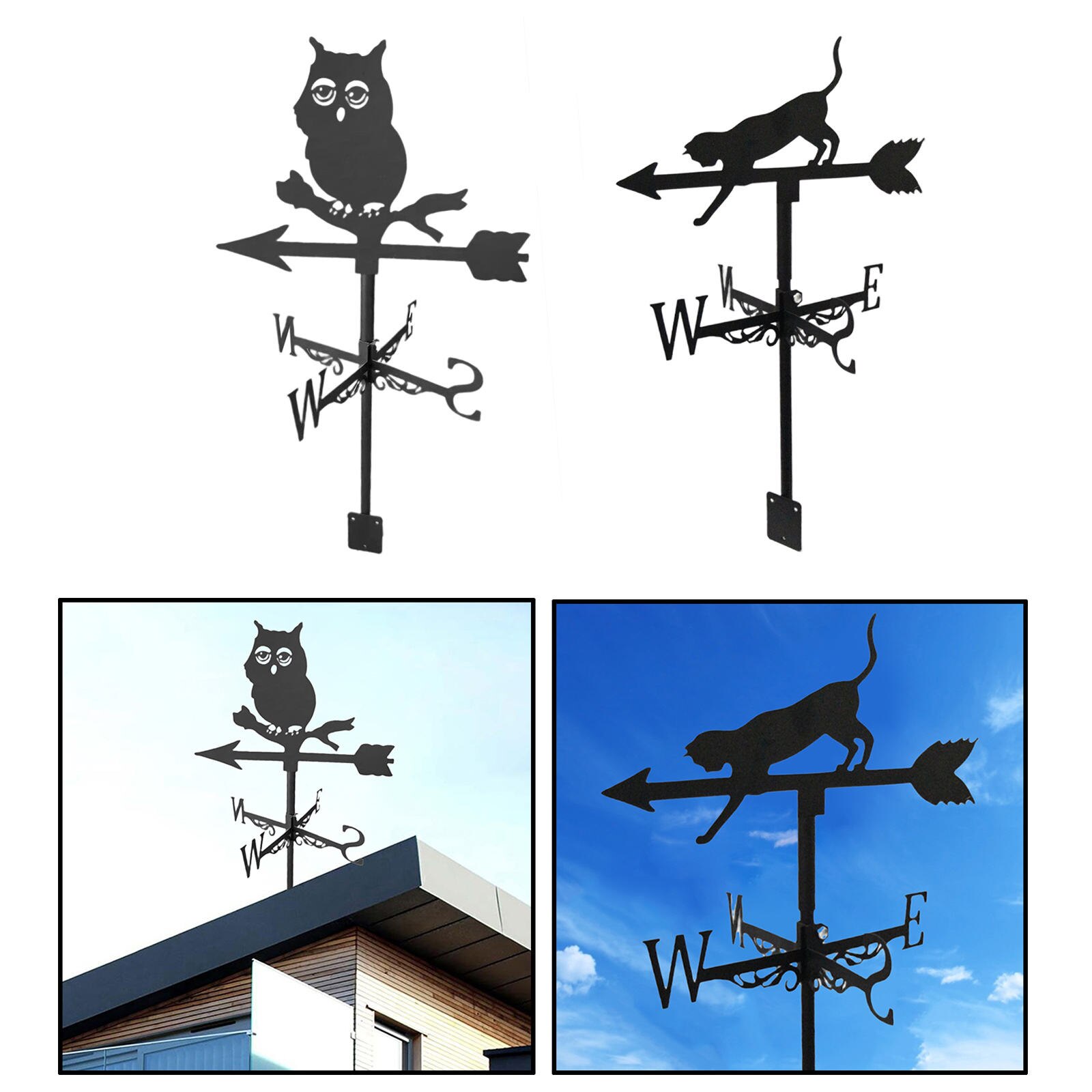 Iron Art Roof Weather Vane with Animal Silhouette Statue Decorative Farm Scene Stake Weathervane Outdoor Decor