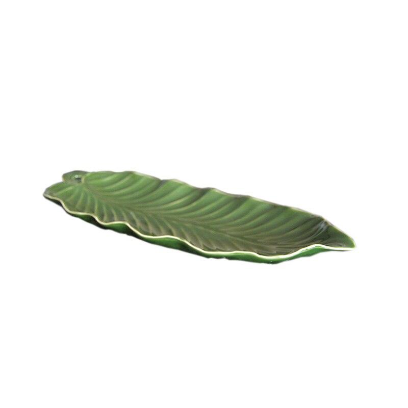 Jinserta keramische opbergschaal, sieraden display bord, groen blad dessert fruit cake snack noten bord, bureau diversen decoratie schaal