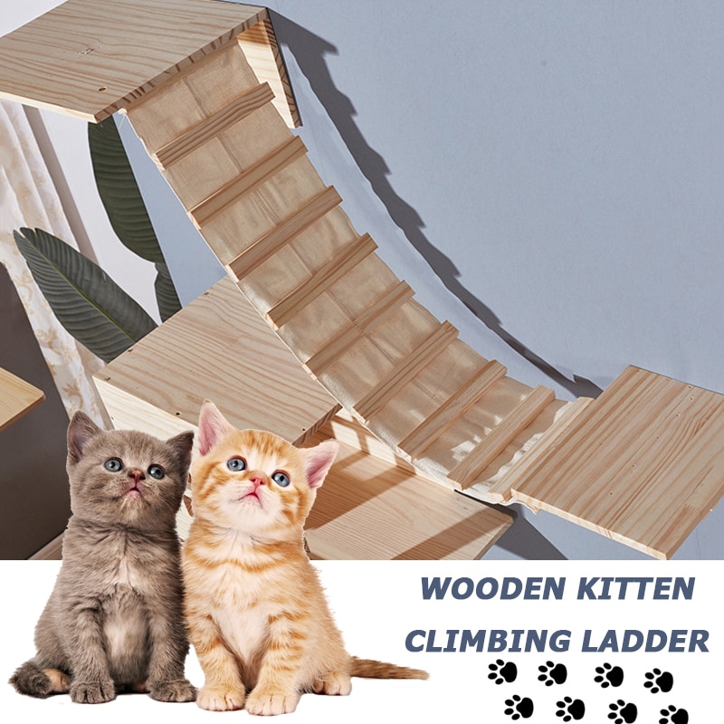 Houten kitten klimladder, aan de muur bevestigd katten klimrek, springplatform, doe-het-zelf huisdier kat klimmuur hangend klimgereedschap