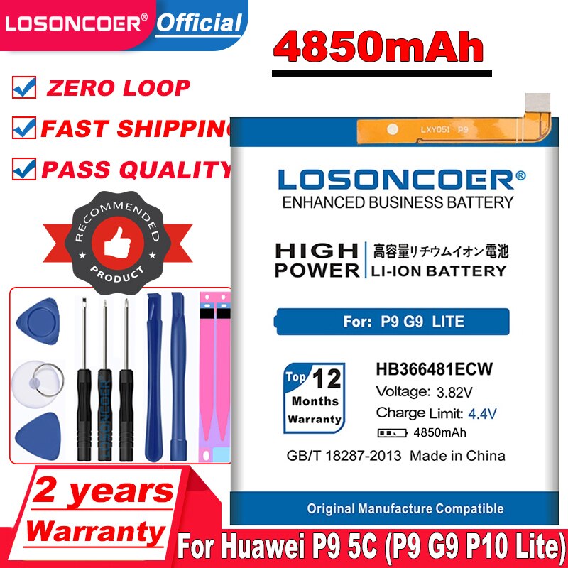 4750mAh HB366481ECW Batterie Für Huawei P9 5C (P9 G9 P10 Lite) g9 Ehre 8/Honor 8 Lite/Y6 II EVA-AL00/AL10/L09/TL00