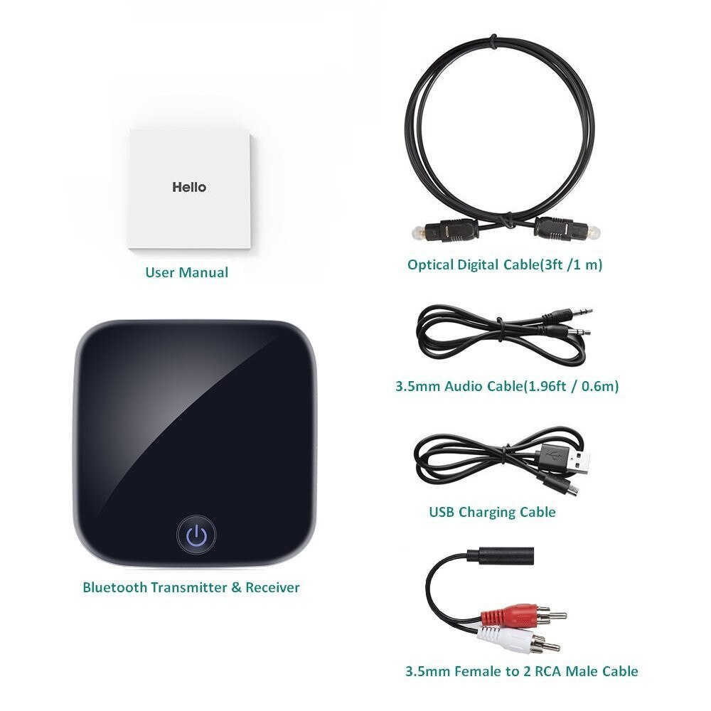 Bluetooth Transmitter 2 in 1 Bluetooth 4.1 Transmitter and Receiver Aptx Digital Optical Toslink Output 3.5mm AUX Black