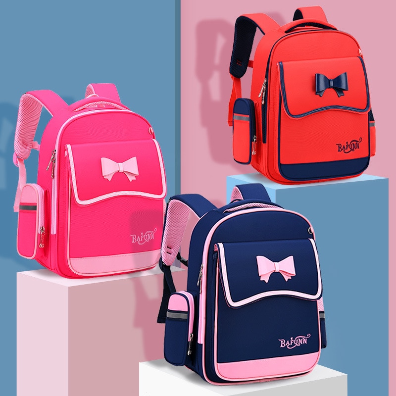 Rugzak voor basisschoolmeisjes, waterdicht, roze oxford-stof, schooltas voor kinderen, rugzak voor meisjes, schattige strik voor kinderen
