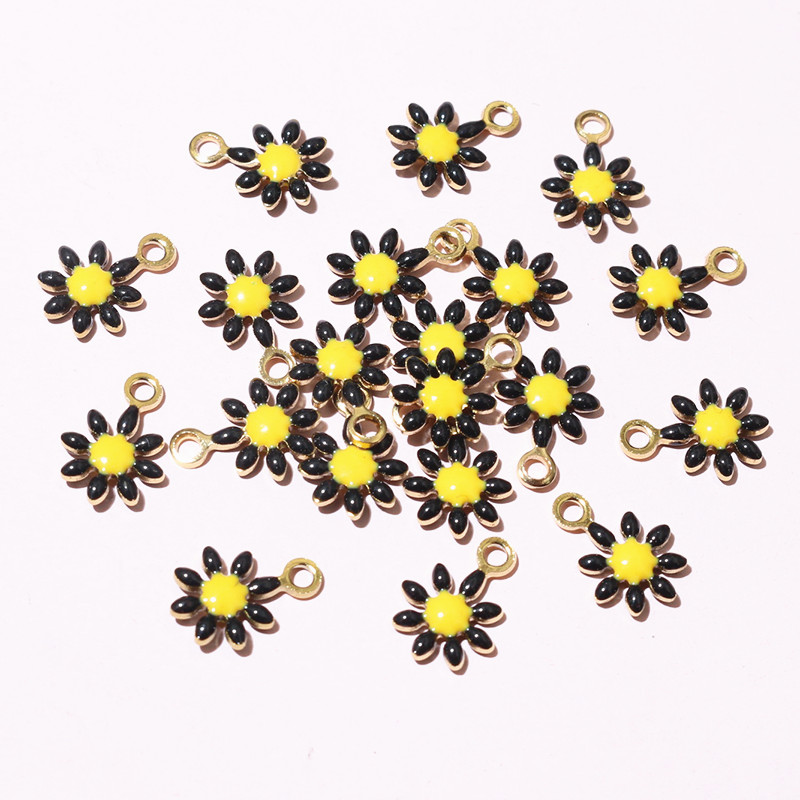 20 unidades, colgante de 10x7mm de flores pequeñas, colgante de esmalte de acero inoxidable, accesorios para hacer joyas DIY, accesorios para collar, pendientes: Rojo