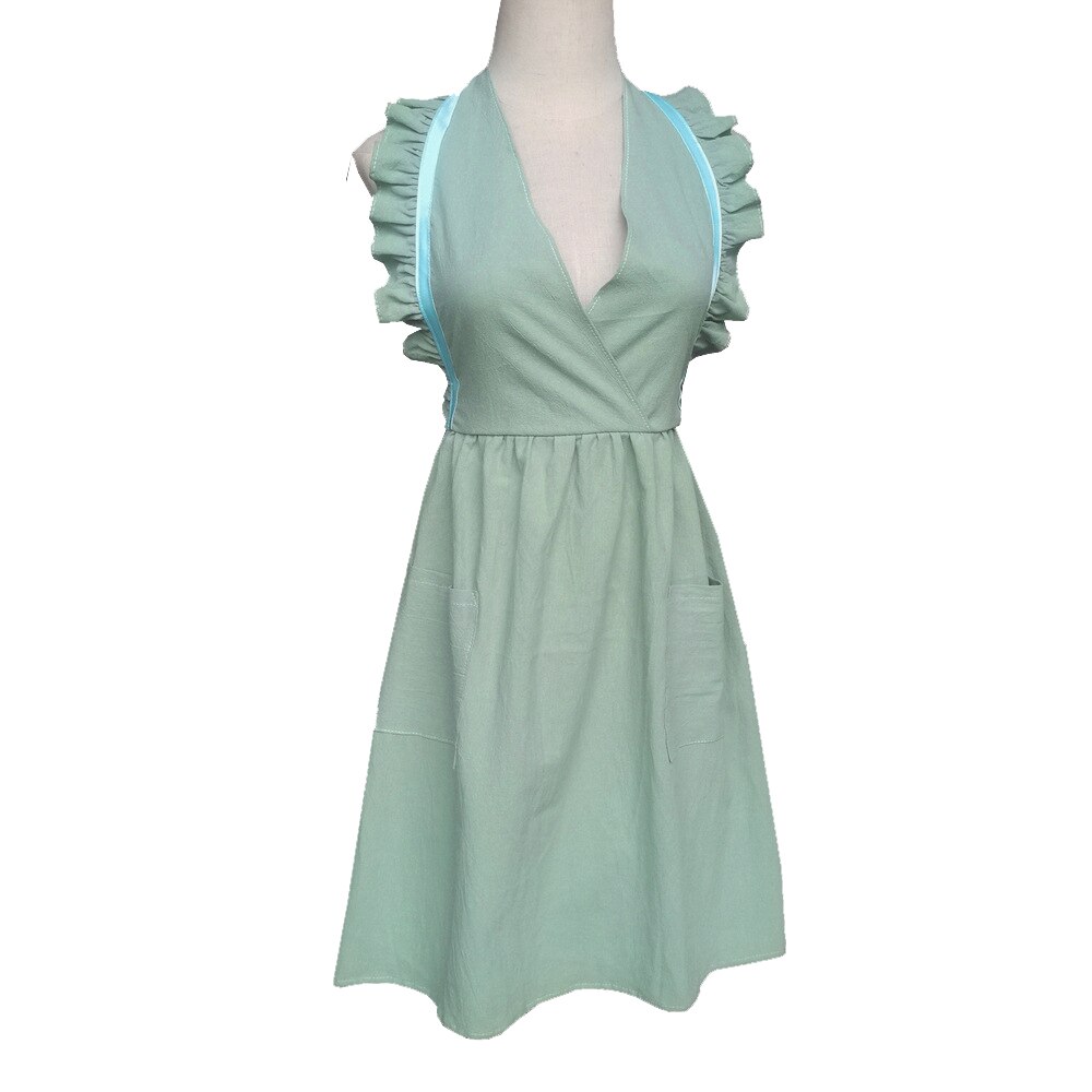 Neue Gewaschen Baumwolle Leinen Küche Schürze Für Kochen Backen Blume Einkaufen Rüschen Arbeit Sauber Schürze für Frau Uniform Dame Kleid: C2
