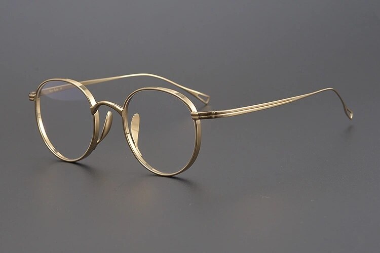 Japanse Handgemaakte Pure Titanium Brilmontuur KMN113 Retro Ovale Ronde Mannen Brillen Vrouwen Bijziendheid Lezen Brillen Frames Óculos: Golden
