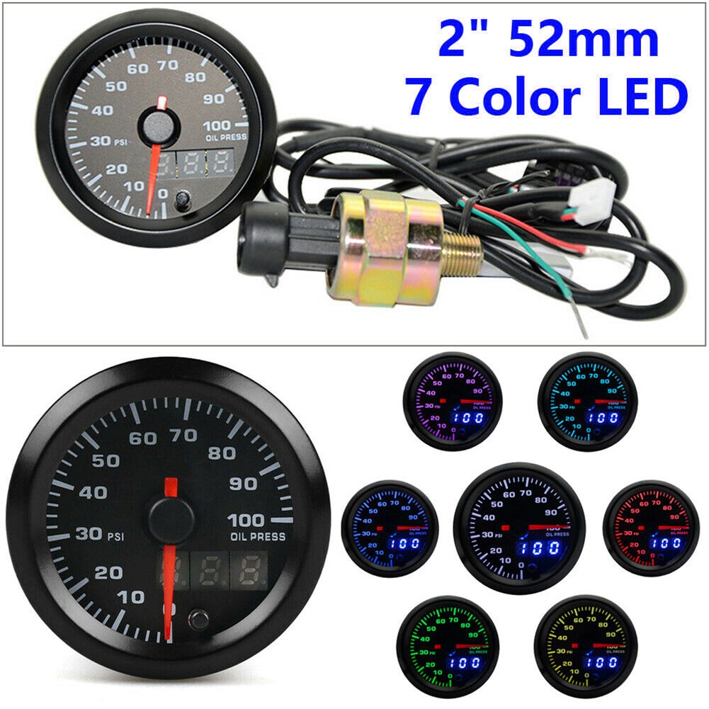 52MM/2 Digital & Pointer Display High Speed Stepper Motor Oil Pressure Gauge Car Modification Meter Boost Gauges