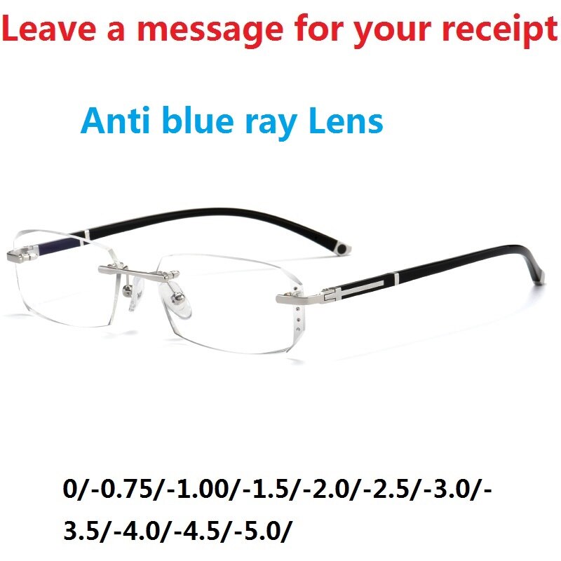 Vazrobe Rimless Myopia Glasses Insert Optic Lens -0.75 -1.00 -1.50 to -5.00 Finished Eyewear with Far Vision Prescription Lenses: clear anti blue ray