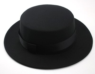 kids fedora hats for boys girls solid color flat top with ribbon band belt winter hats autumn big brim formal black kids hat: black