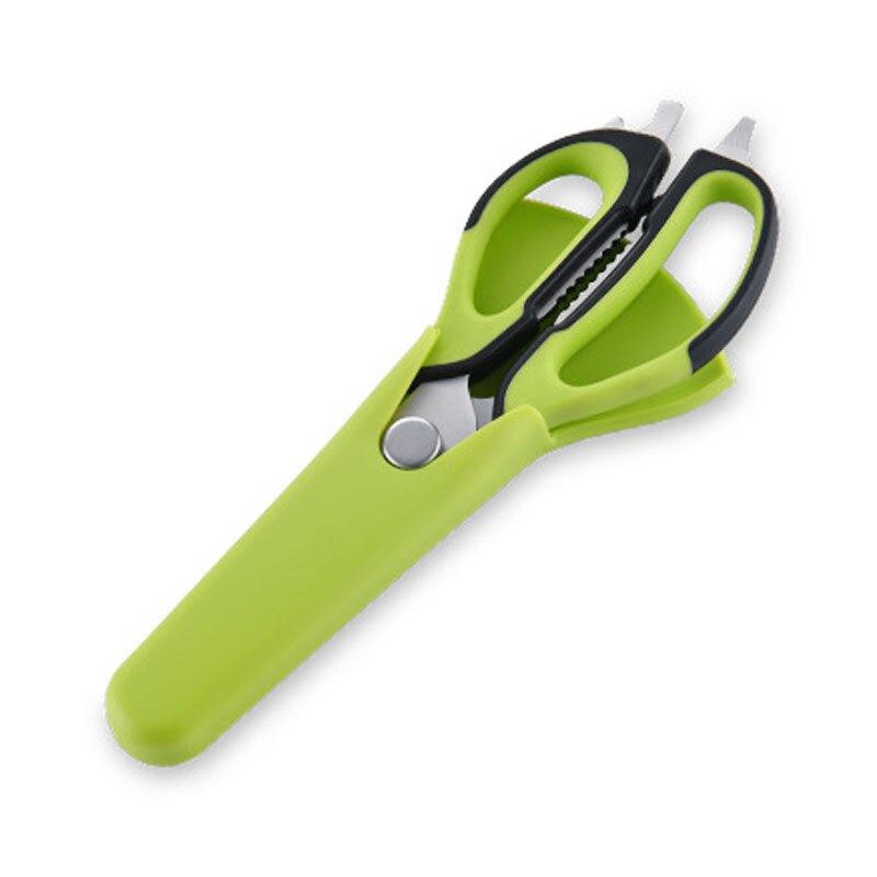 Multifunctional Stainless Steel Kitchen Scissors with Magnetic Attraction Strong Chicken Bone Refrigerator Scissor: Black Green