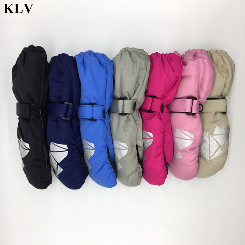 KLV Children Winter Warm Gloves Boys Girls Geometric Print Thick Windproof Waterproof Baby Mittens