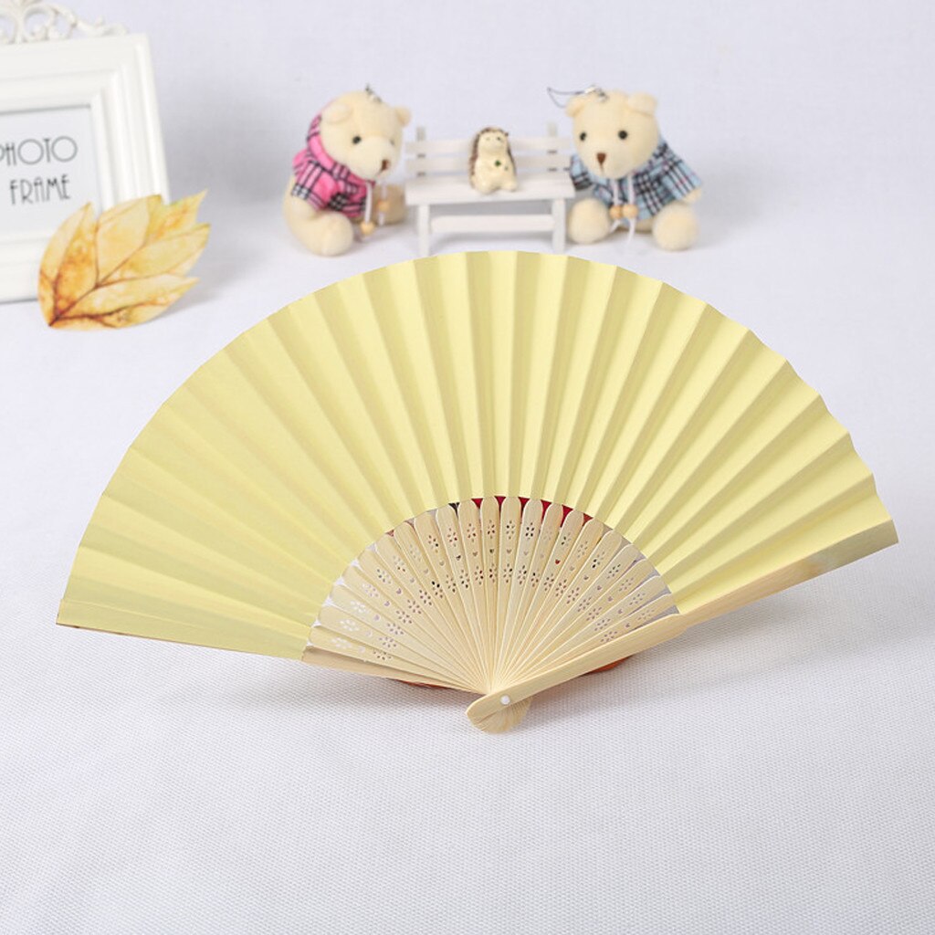 Vouwen Fan Papier Patroon Folding Dance Wedding Party Lace Silk Folding Handheld Effen Kleur Fan # w3: B