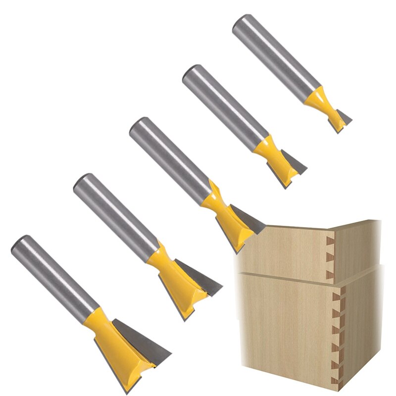 5Pcs 8mm Shank Dovetail Joint Router Bits Set 14 Degree Woodworking Engraving Bit Milling Cutter for Wood