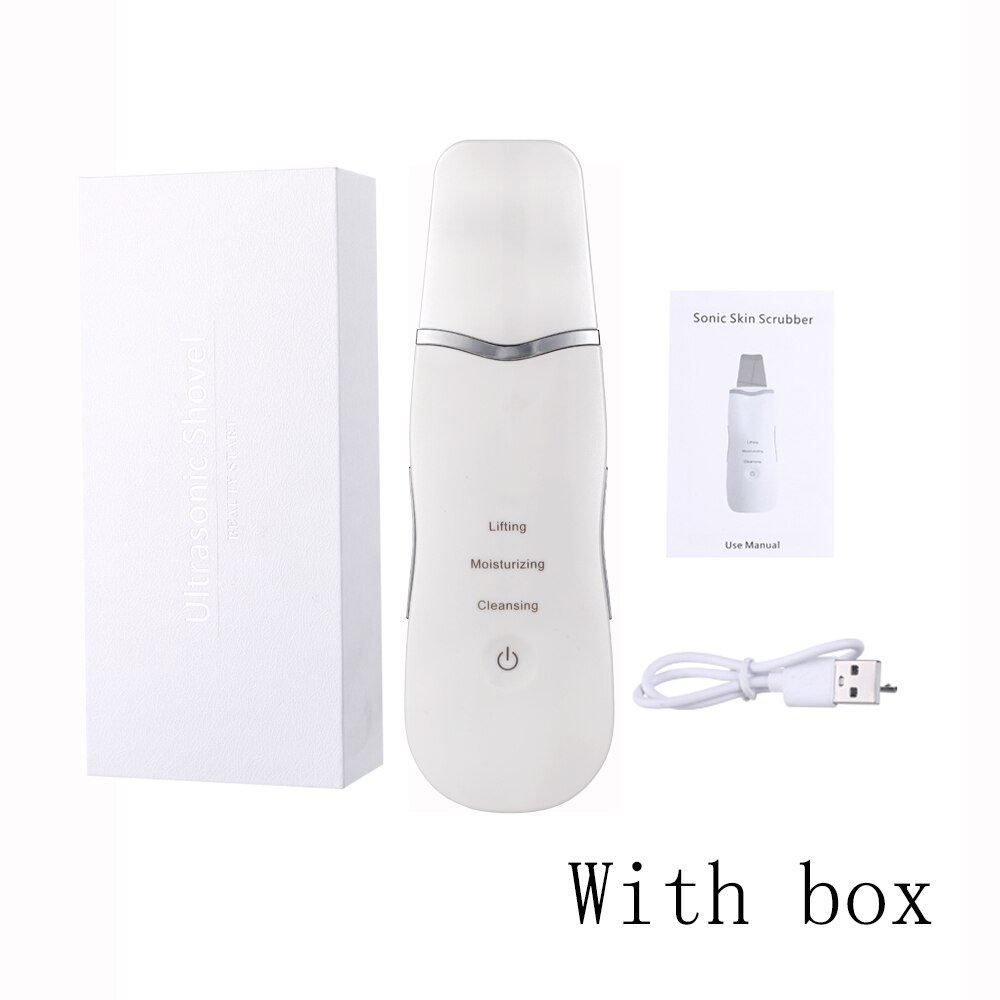 Ultrasonic Skin Scrubber Skin Ultrasonic Cleaning Peeling Extractor Facial Lifting Peeler Deep Cleaning Beauty Apparatus: White with box