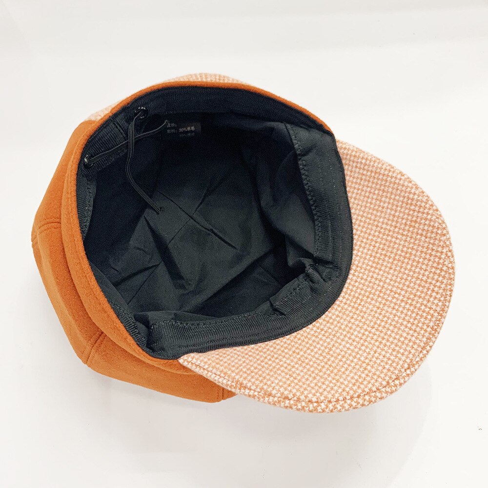 Gorro octogonal de tela de lana de casqueta de tela escocesa de retales boina con estilo coreano