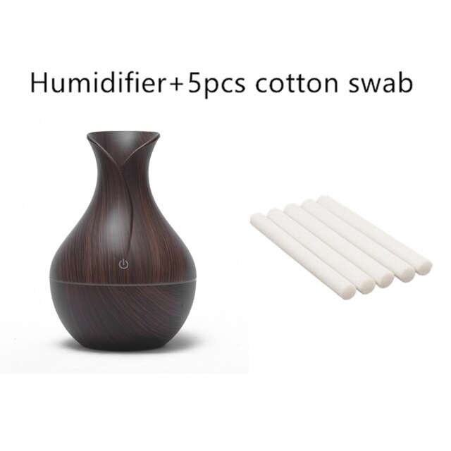 Mini Electric Air Humidifier USB Ultrasonic Aroma Essential Oil Diffuser Wood Grain Cool Mist Maker LED Light For Home Office: S5