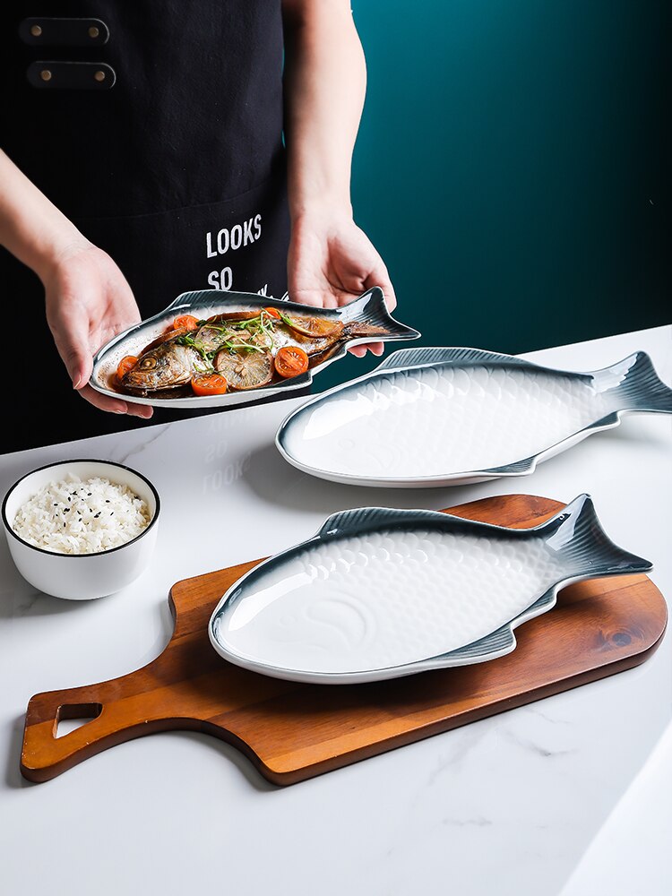 Ceramic Tableware Plate Fish Shaped Dish Snack Storage Fish Pan Fine Dinner Plate Kitchen Accessories