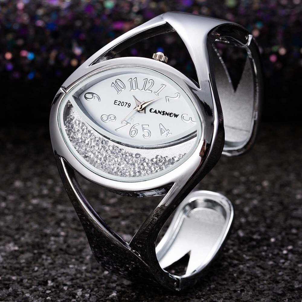 Luxe Silver Diamond Armband Horloges Ogen Vorm Uniek Quartz Vrouwen Horloge Casual Dames Klok Reloj Mujer: Silver White