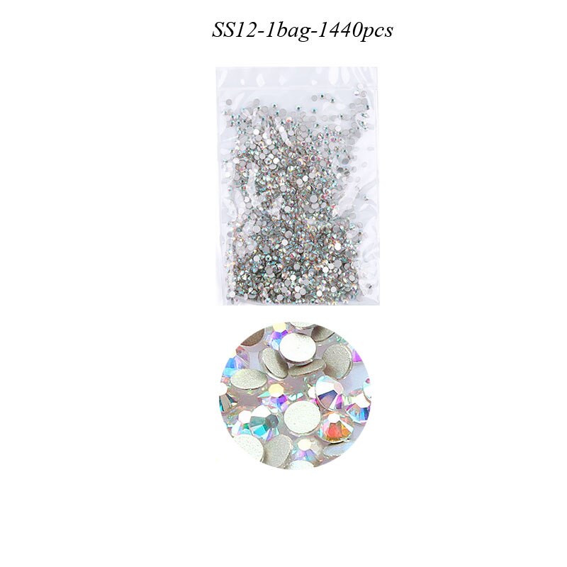 Swarovski – strass en verre à dos plat pour ongles, 1440 pièces, tailles mixtes SS4-SS50, pierres de décoration AB claires pour Nail Art, accessoires de manucure: SS12  1440Pcs