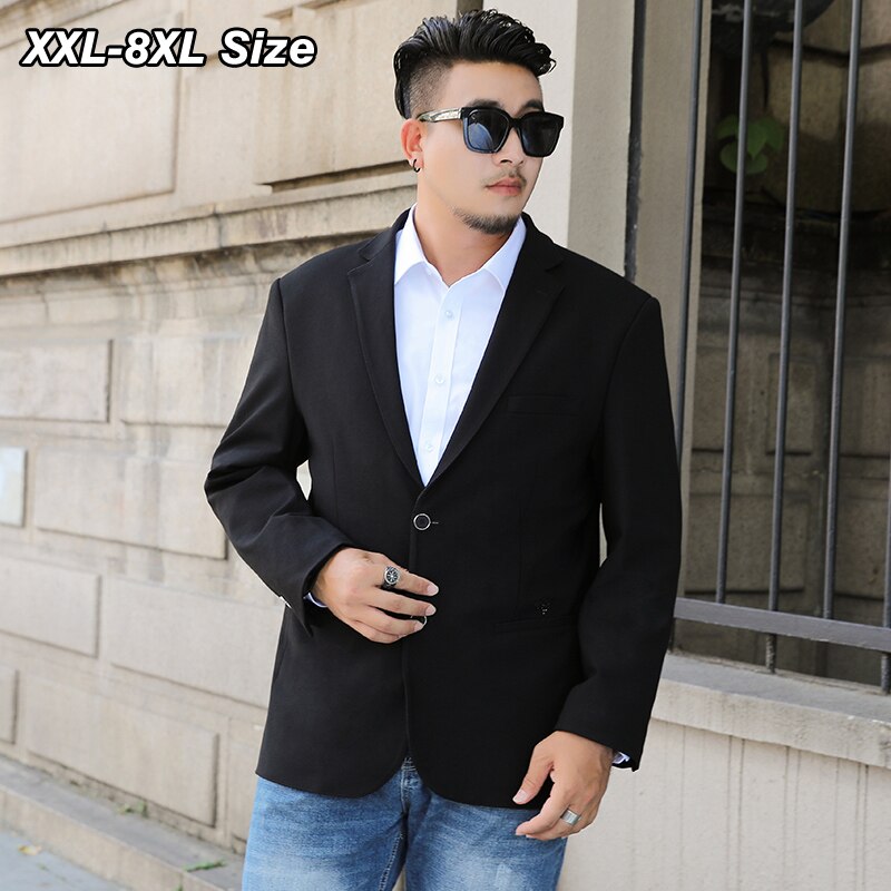 Men's Black Blazer Business Party Dress Plus Size Luxury Casual Suits Single Breasted Jacket Oversized Coat Clothing 6XL 7XL 8XL