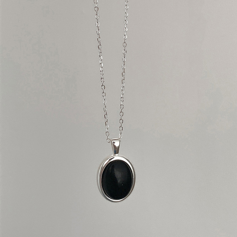 Vintage halskæde 925 sølv smykker oval form sort ædelsten vedhæng tilbehør til kvinder bryllupsfest løfte