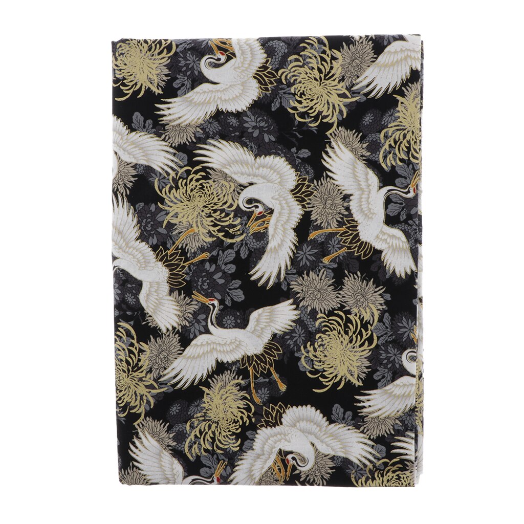 Cotton Quilting Patchwork Fabric Bronzing Crane &amp; Floral Pattern 59" Wide: Chrysanthemum Black 