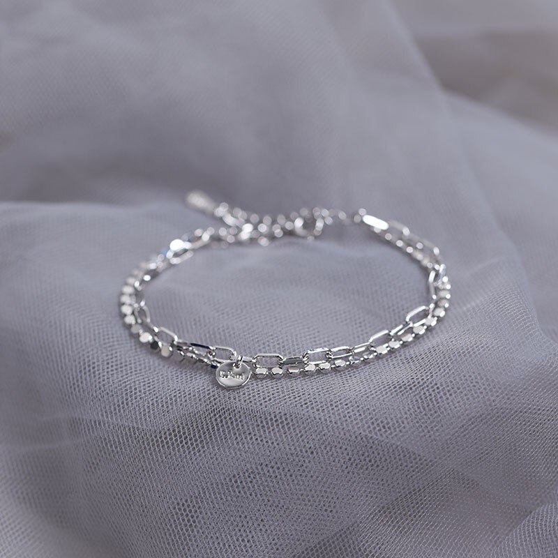 Anenjery Double Layer Ronde Schijf Lucky Charm Armband Voor Vrouwen Rose Goud Kleur Verstelbare Ketting Armband Sieraden S-B434