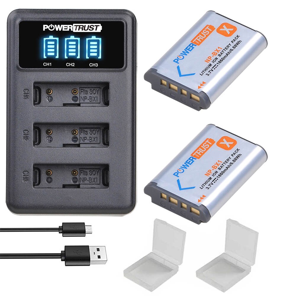 Powertrust NP-BX1 1860 Mah NP-BX1 Batterij En Led 3Slots Lader Voor Sony NP-BX1 HDR-AS200V HDR-AS30 HDR-AS300 HDR-AS50 HDR-CX240: 2Battery and Charger