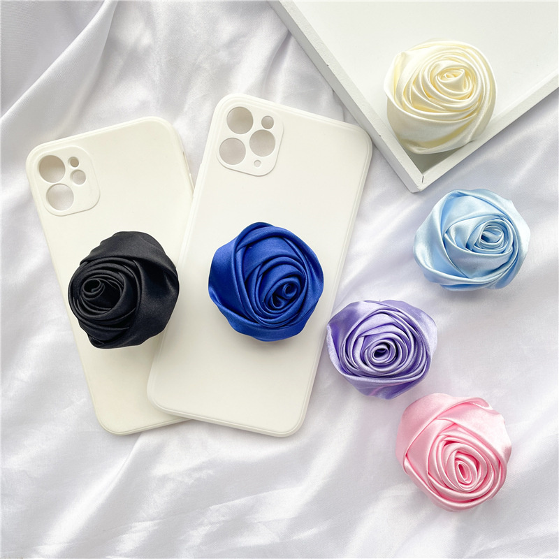 INS Satin Rose Phone Stand Flowers Foldable Phone Grip Support IPhone Samsung Xiaomi Phone Accessories