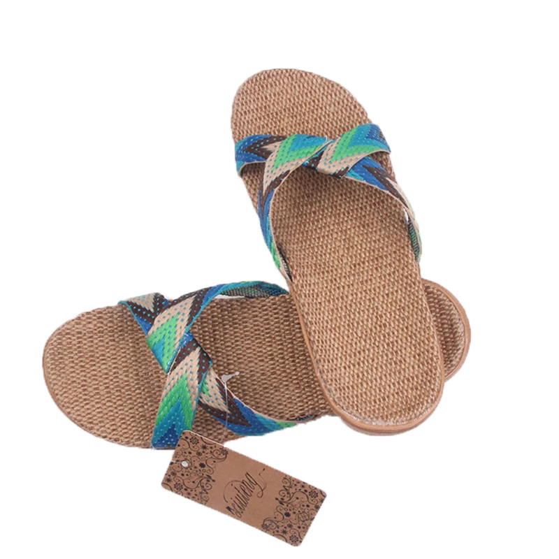 2024 modne lniane kapcie domowe buty podłogowe pasek krzyżowy ciche kapcie dresowe na letnie sandały damskie