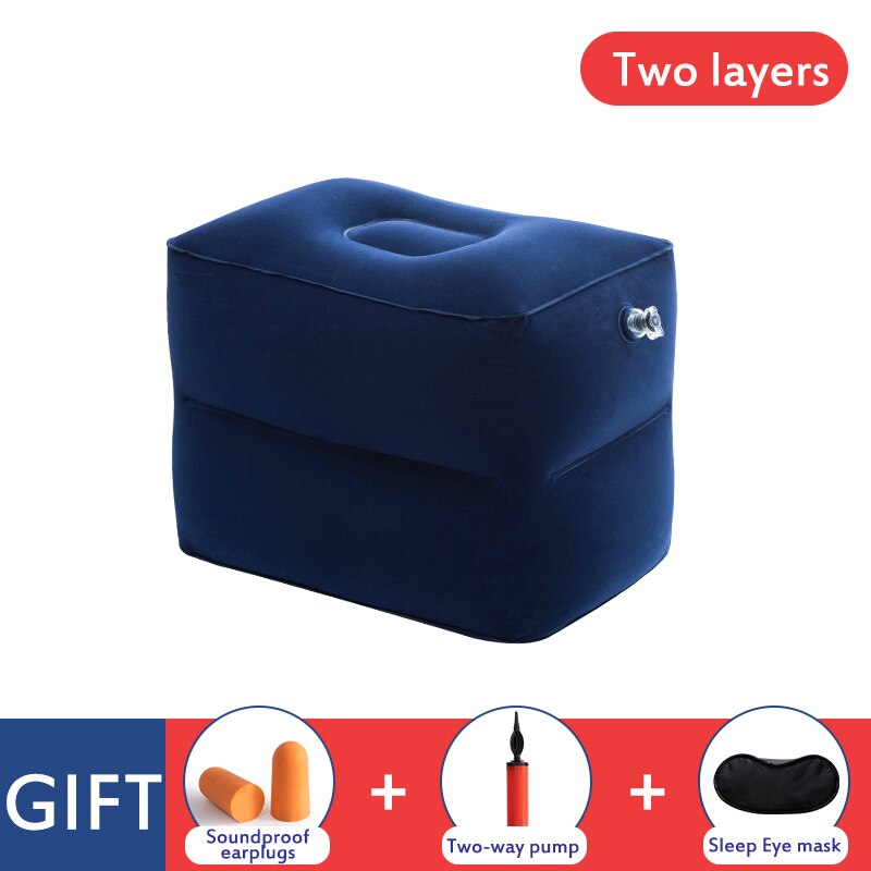 Inflatable Foot Rest Cushion - Travel Pillow for Airplane, Office, Home - 45x31x50cm - Folding - Flocking PVC: Two layers of navy