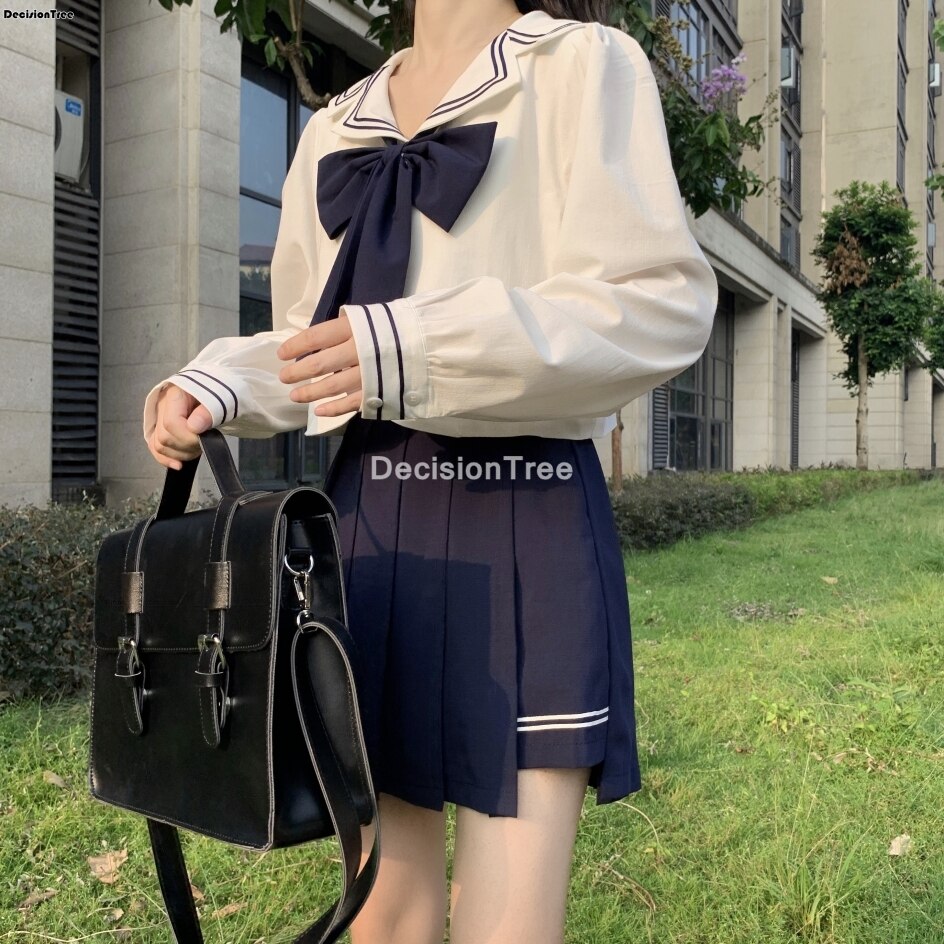 2022 girls school uniform clothing long sleeved navy collar shirt school students pleated skirts jk school sailor uniforms