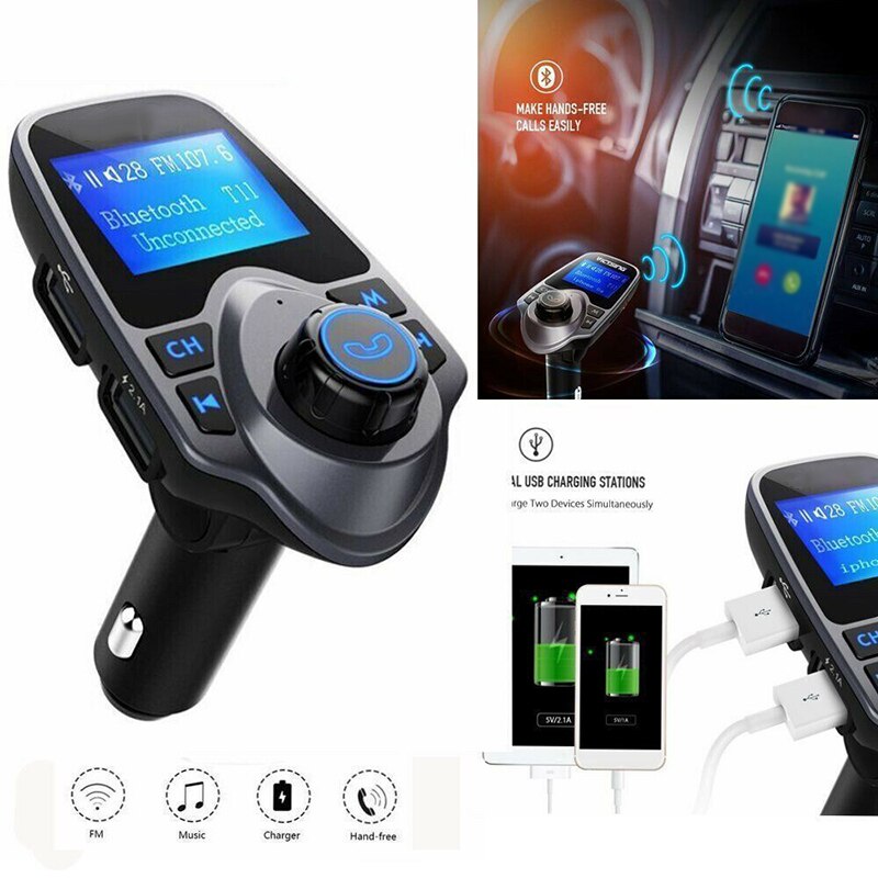 1,44 pulgadas Bluetooth 5,0 5V3.1A transmisor FM adaptador Bluetooth voltaje de batería cargador doble USB con modulador de avisos de voz