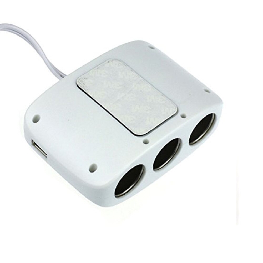 Witte dubbele usb-autoladeradapter met 3 stopcontacten voor sigarettenaansteker, dc-stopcontact, autosplitter, auto-stopcontactadapter