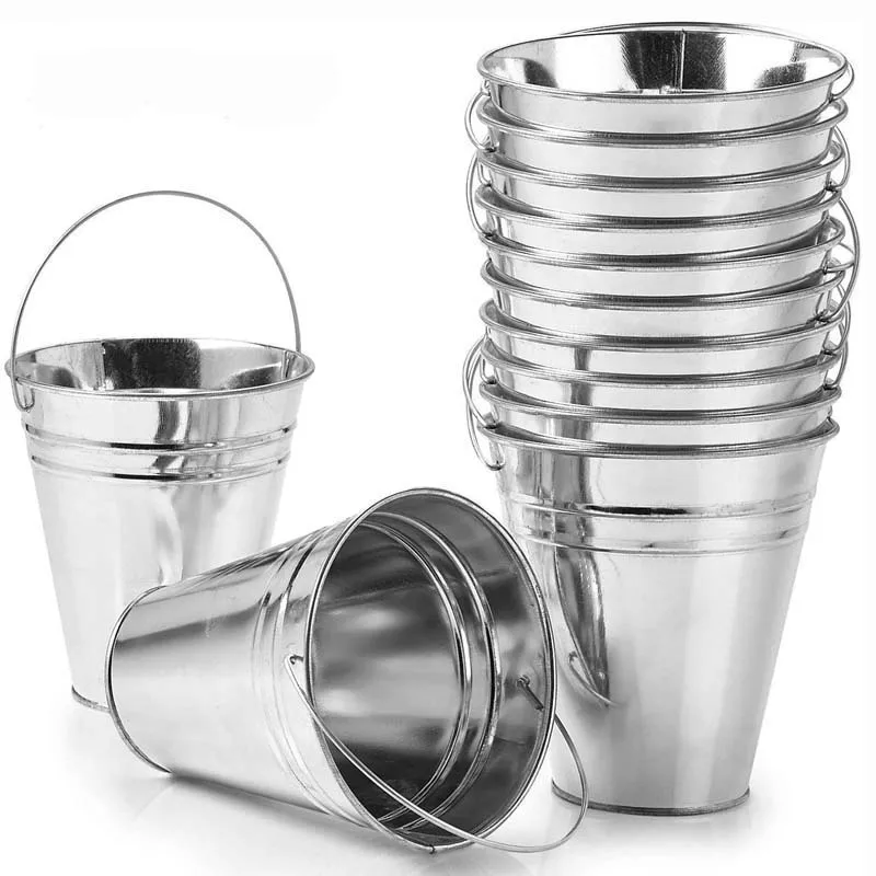 10 Pack Large Galvanized Metal Buckets with Handle 12.8*11.5CM- Unique Goody Baskets, Gr